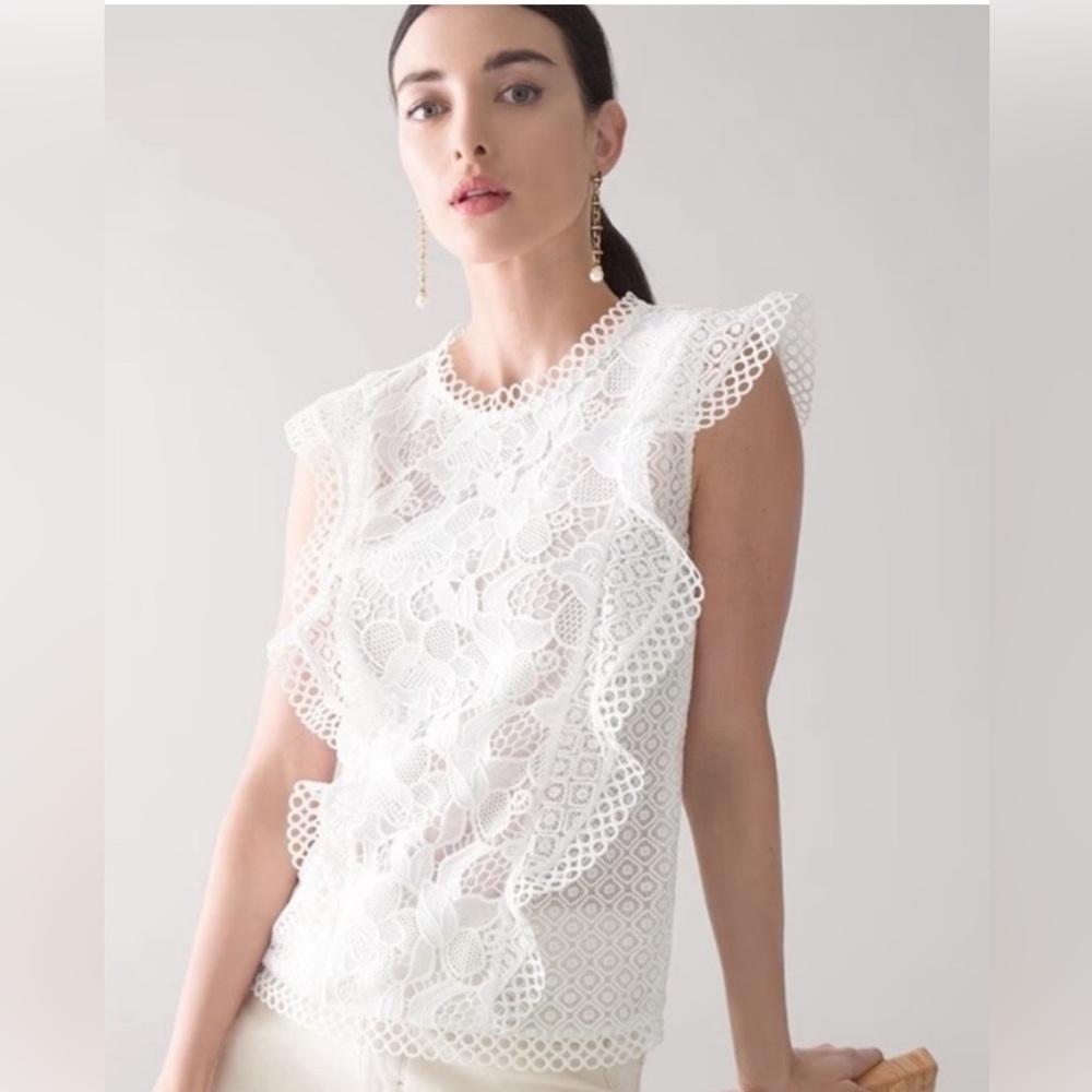 Elegant White Lace Flutter Sleeve Top